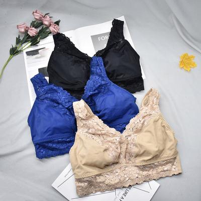 新款歐美無鋼圈蕾絲性感三排扣大碼胖mm透氣文胸深v大罩杯內衣