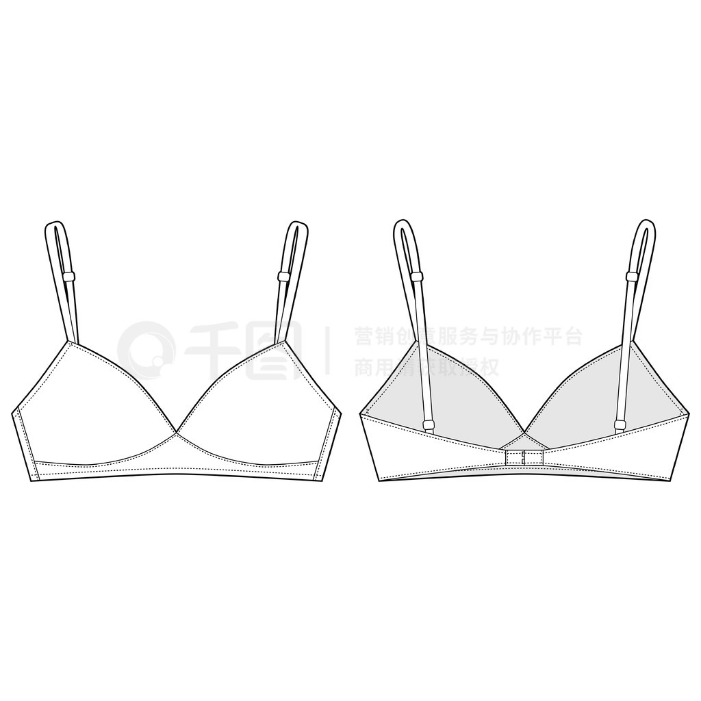 技術素描女孩胸罩。女性白色胸罩。孤立在白色背景上的女性休閑內衣。矢量圖。技術素描女孩胸罩。女性白色胸罩。女士休閑內衣