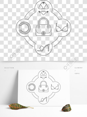 婦女的配件內容線性圖標集內衣,文胸,束發,手提包,高跟鞋孤立的矢量插圖婦女的配件內容線性圖標集模板免費下載_ai格式_2000像素_編號37367872