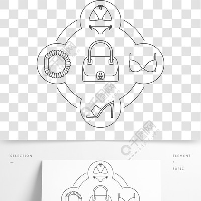 婦女的配件內容線性圖標集內衣,文胸,束發,手提包,高跟鞋孤立的矢量插圖婦女的配件內容線性圖標集模板免費下載_ai格式_2000像素_編號37367872