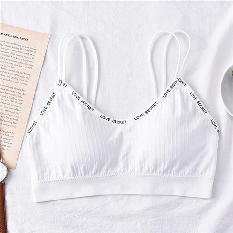 網紅文胸聚攏無鋼圈抹胸式內衣女全杯罩美背心式字母肩帶性感新款
