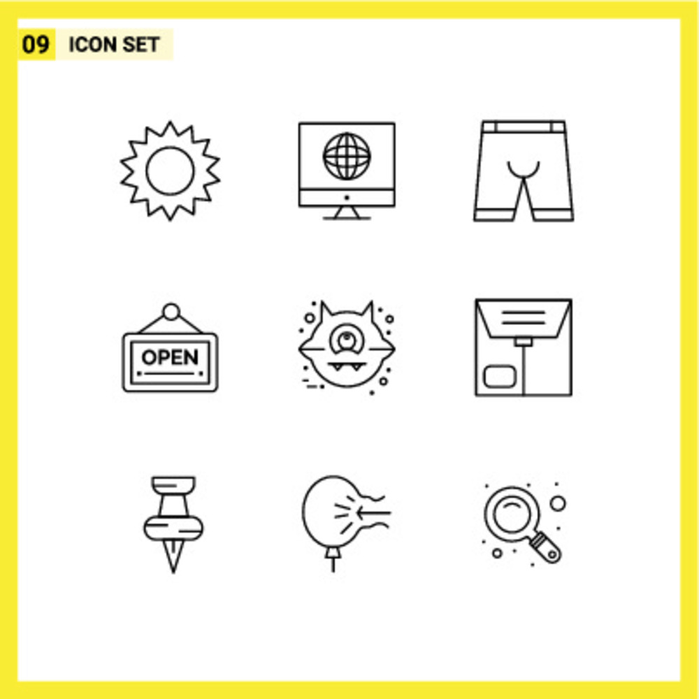 由動物板配件標志內衣可編輯向量設計元素組成的9個象形圖的移動接口輪廓集